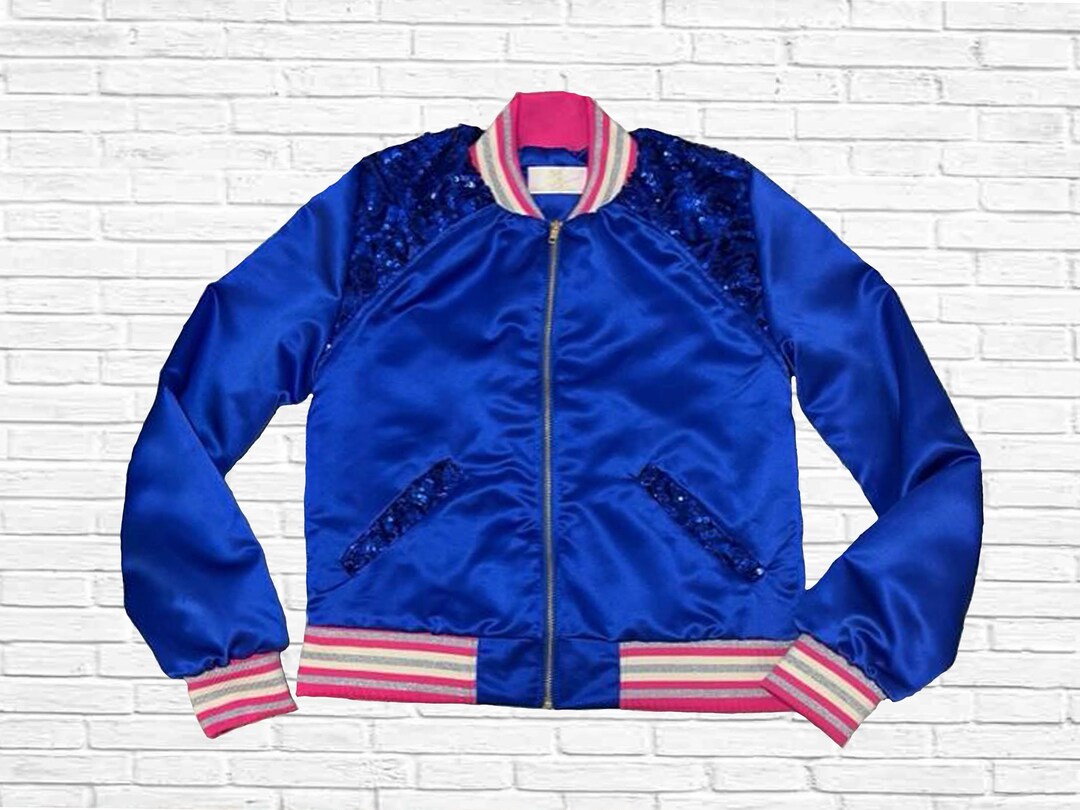 unisex-blue-sequin-and-satin-bomber-jacket-pink-trim-jacket-varsity