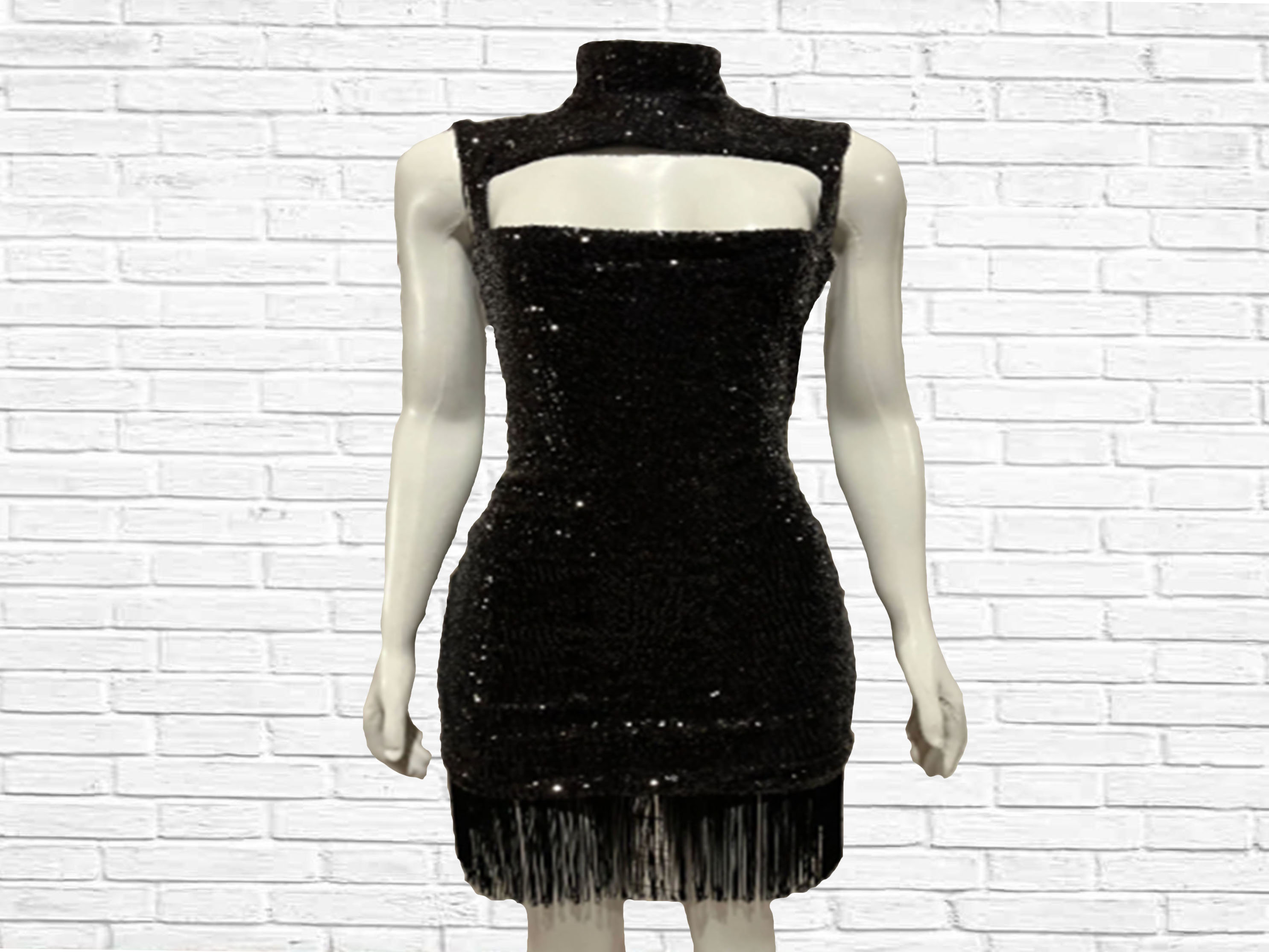 black fringe bodycon dress Rhinestone Fringe Bodycon Dress