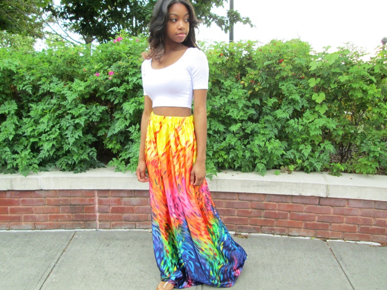 Rainbow Print Maxi Skirt Maxi Skirt Colorful Skirt Long - Etsy