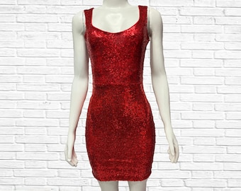 Red sequin fitted mini dress, club wear, party dress, tank dress, crimson