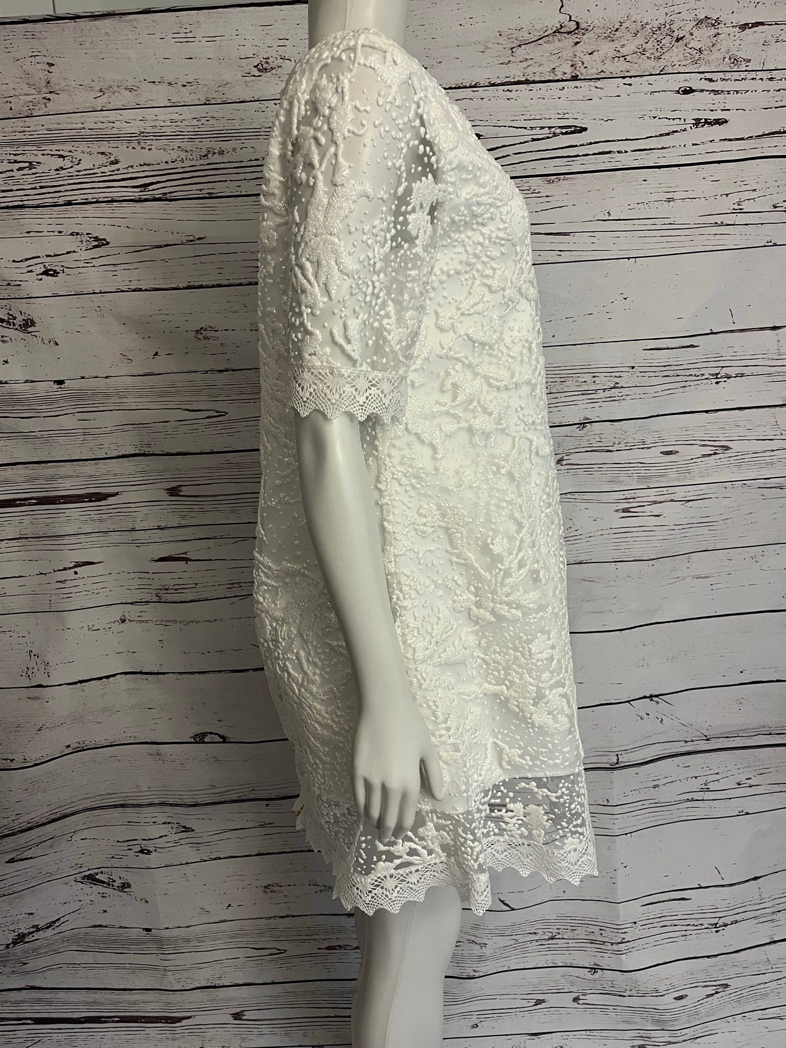 Ivory Babydoll Mini Dress with Lace Trim