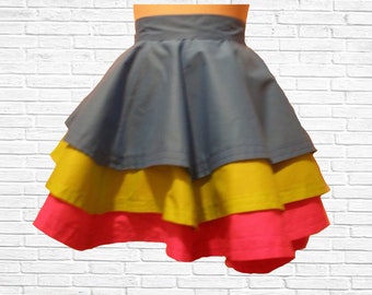 Rainbow Flare Skirt, Tiered Ruffle Skirt, Multicolor Mini Skirt