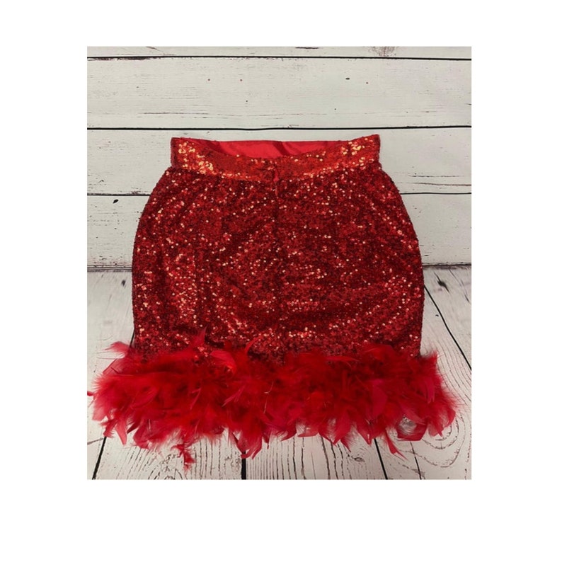 Women’s Sequined Red Mini Dress with Feathery Hem main image 1