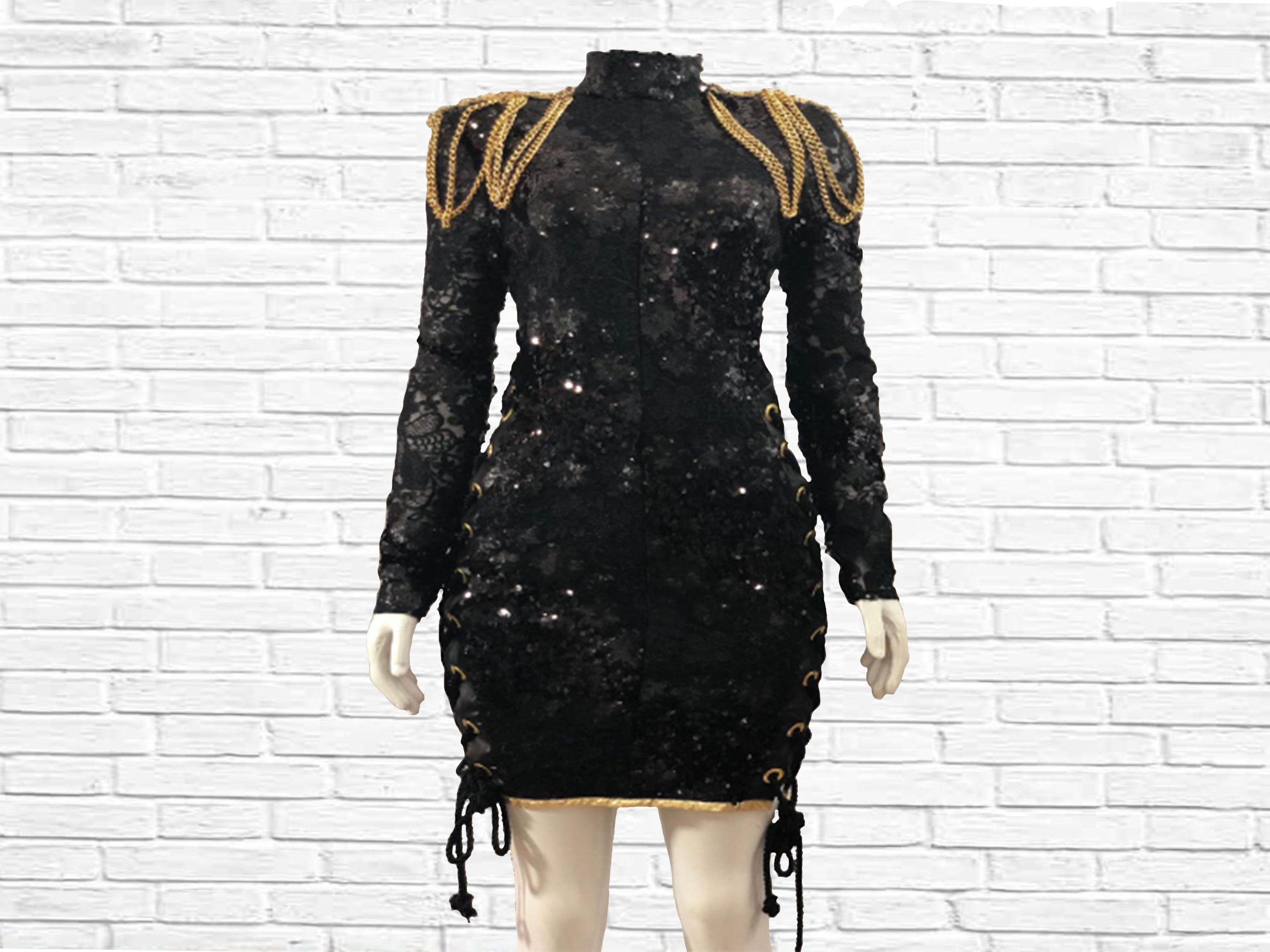 Black and Gold Lace Up Dress, Black Sequin Dress, Lace Up Party Dress, Holiday Dress, New Years Eve Dress, Gold Sequin Dress