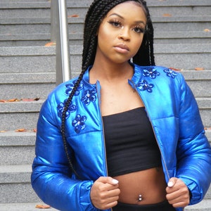 Blue Bubble Coat, Blue Bubble Jacket, Bubble Jacket, Cropped Bubble Jacket, Blue Puffer Coat, Blue Puffer Jacket, Puffer Jacket, Down Jacket