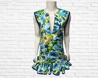 Printed Tunic Dress with Ruffles Sheath Dress Shirt Dress Floral Top Baby Shower Bridal Shower Brunch Dress