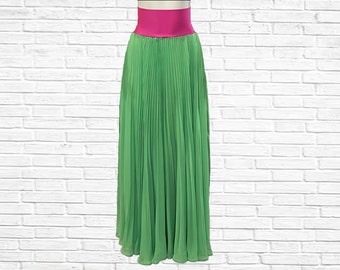 Pleated Color Blocked High Low Skirt Maxi Skirt