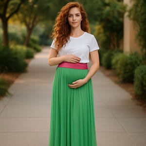 Pleated Color Blocked High Low Skirt Maxi Skirt