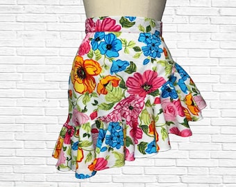 Floral Mini Skirt with Side Ruffle Summer Bright Vacation Dancing Girls Skirt Womens Skirt Date Night