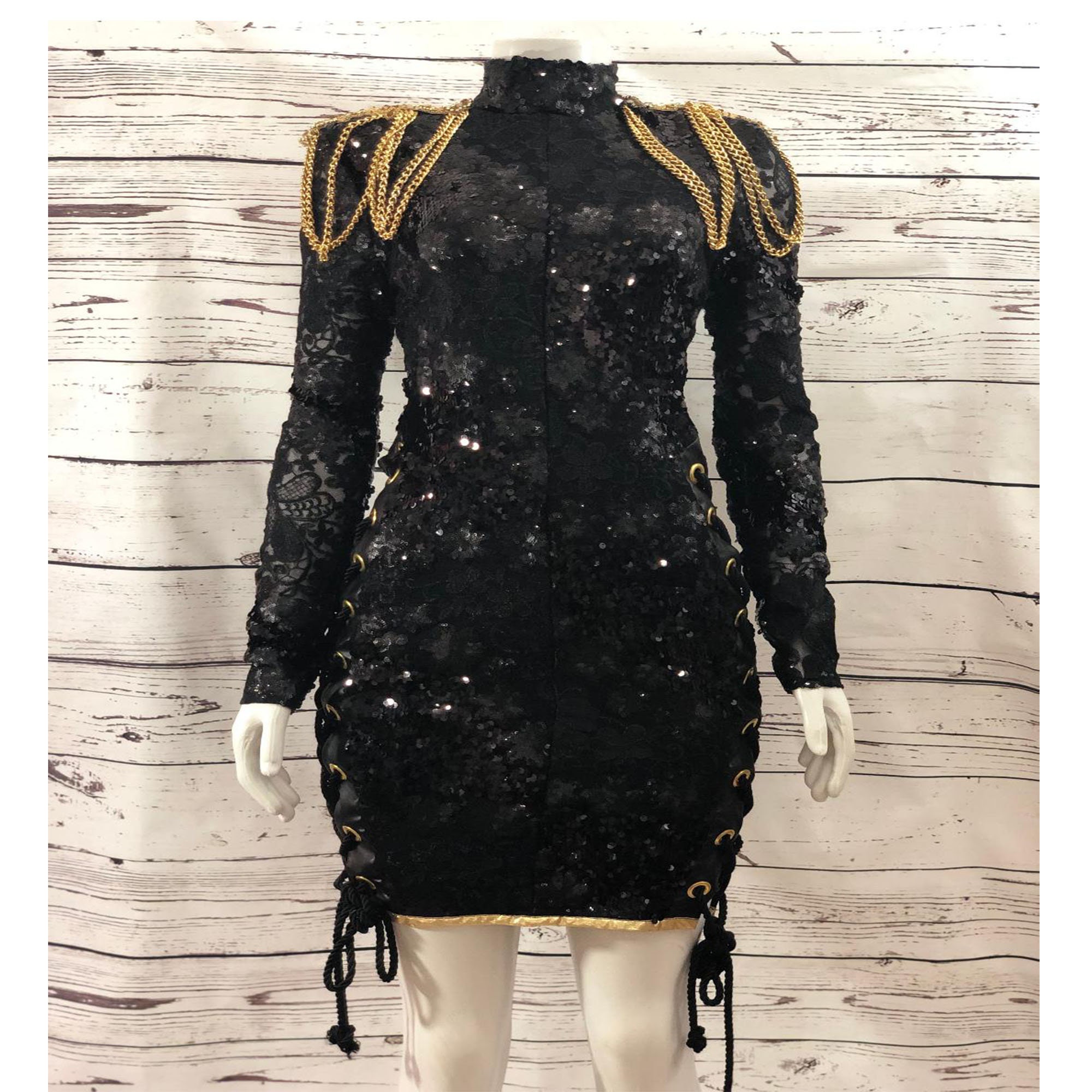 Black and Gold Lace Up Dress, Black Sequin Dress, Lace Up Party Dress, Holiday Dress, New Years Eve Dress, Gold Sequin Dress