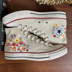 Custom Embroidered Converse High Tops, Mushrooms, Daisy, Lavender, Sunflower Embroidered Sneakers, Flowers Embroidered Shoes | Gifts For Her