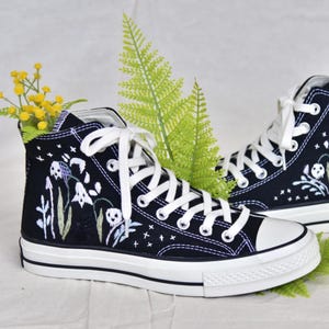 Custom Embroidered Converse Sneakers: Halloween Ghost & Flowers