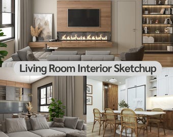 3 Set Living Room Sketchup + Render Scene premium