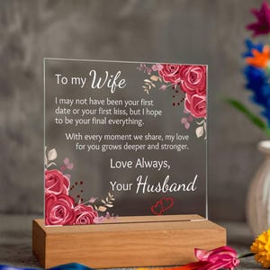To My Wife Acrylic Square Plaque from Husband Heartfelt Message Sentimental Keepsake Romantic Soulmate Gift Anniversary Wedding Birthday