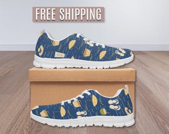 Summer Mesh Sneakers Beachy Pattern Shoes Lightweight Breathable Casual Coastal Style Footwear