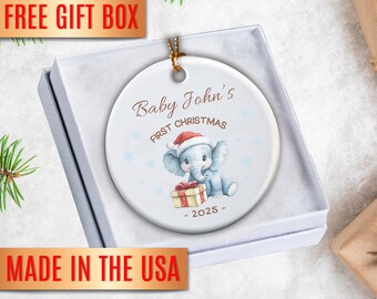 Personalized Baby Boy First Christmas Ornament: Ceramic Keepsake
