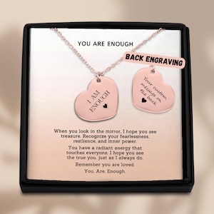 Sie sind genug Nachrichtenkarten-Set Ich bin genug Herzhalskette, Ermutigungsgeschenk, Affirmationshalskette für die beste Freundin, ihr Selbstliebegeschenk