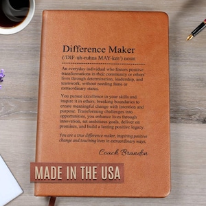 Personalized Difference Maker Vegan Leather Journal – Motivational Notebook for Mentors, Leaders & Visionaries