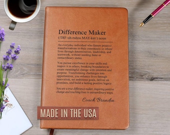 Personalized Difference Maker Vegan Leather Journal – Motivational Notebook for Mentors, Leaders & Visionaries