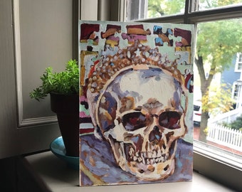 Life is a Puzzle - original skull oil painting