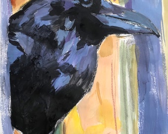 Raven of Roger Williams Park - original mixed media painting