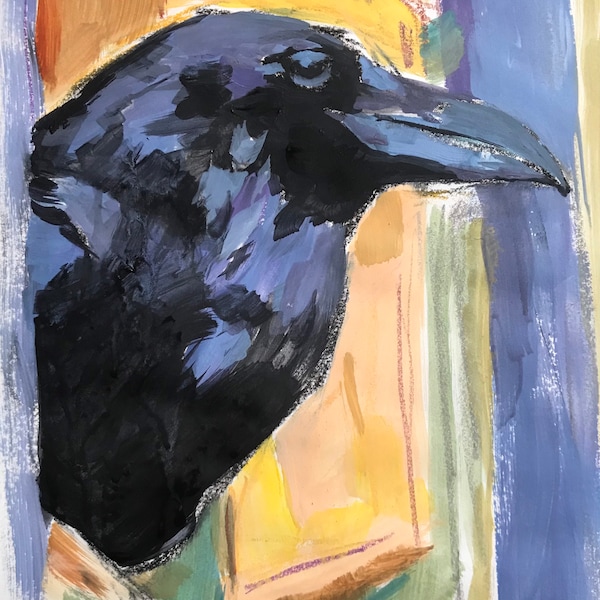 Raven of Roger Williams Park - original mixed media painting