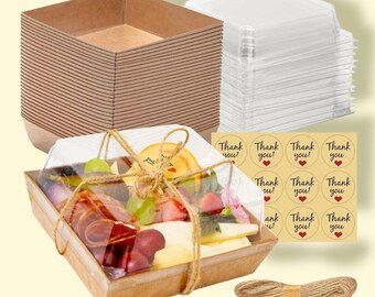 50-Pack Disposable Charcuterie Boxes with Clear Lids - Grease-Proof Mini To-Go Food Containers for Sandwiches, Desserts, Cake(5-Inch Brown)
