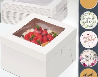 15 Tall Cake Boxes with Window, 10x10x8 Inch White Bakery Boxes for Multi-Layer Cakes, Cardboard Cake Packaging for Weddings, Birthdays