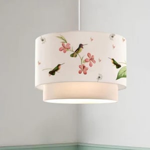 Bird Fabric Pendant Lamp: Nursery Ceiling Light, Kids Room Decor