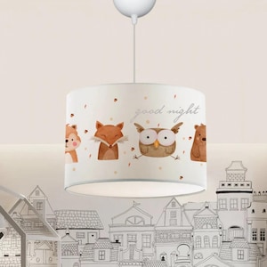 Animal Print Kids Room Pendant Light, Owl Fabric Printed Nursery Ceiling Lamp, Cute Hanging Lamp for Children Room,