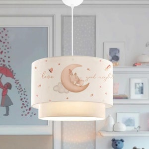 Sleeping Bunny Pendant Light: Nursery Moon and Stars Ceiling Lamp
