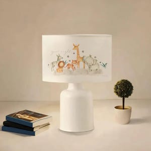 Cute Animals Fabric Printed Kids Room Table Lamp, Adorable Nursery Lamp, Children&#39;s Room Decor, Playroom Lighting,