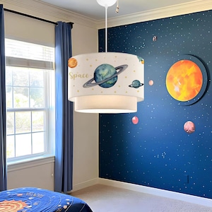 Space Theme Kids Pendant Lamp, Children&#39;s Room Hanging Light, Planet and Star Design, Space Decor for Boys and Girls,