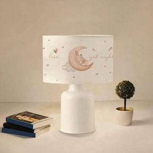 Sleeping Bunny Table Lamp for Kids, Nursery Lamp, Moon and Stars Bedside Light, Children&#39;s Room Decor, Bunny Lampshade,
