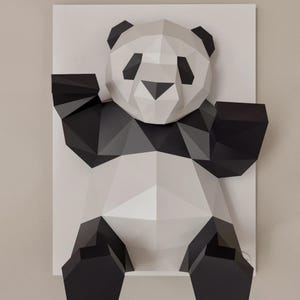 3D Panda Wall Art Home Decor, Wisząca Panda do pokoju dziecięcego, Zwierzęca tabliczka ścienna, Pokój dziecięcy - Panel ścienny do salonu lub biura