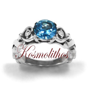 Blue Topaz Celtic Sterling Silver Engagement Ring, Promise Proposal Gift