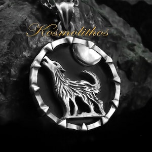 Sterling Silver Howling Wolf Pendant, Nordic Gothic Necklace, Animal Power Charm