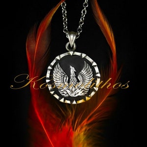 Sterling Silver Phoenix Pendant Necklace, Rising Firebird Symbol, Unique Charm Gift