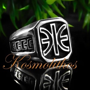 Delphic Epsilon Ring Men Gift Sterling Silver, Delphic Epsilon Ring Silver, Apollo Sign Silver Ring, Men Gift Greek Ring, Chevalier Ring Men