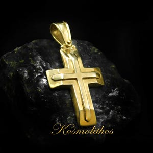 10K Solid Gold Cross Pendant, Baptism Gift, Holy Jesus Charm