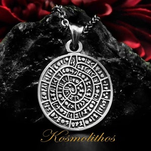 Phaistos Disc Sterling Silver Pendant, Minoan Necklace, Mens Gift Greece Symbol
