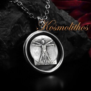 Vitruvian Man Necklace Gift For Him, Vitruvian Man Medallion, Da Vinci Necklace Silver, Leonard Da Vinci Necklace, Vitruvius Roman Pendant