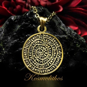Phaistos Disc Bronze Necklace Gift For Her Him, Minoan Pendant Phaistos Disc, Ancient Greek Amulet Phaistos Disc, Mycenaean Writing Disc
