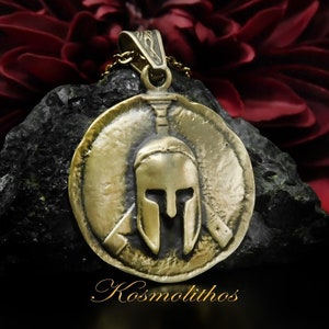 Bronze Spartan Shield Necklace, Greek Warrior Helmet Pendant, King Leonidas Armor Amulet