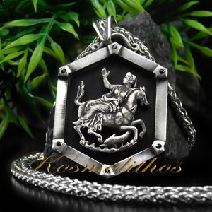 Selene Moon Goddess Sterling Silver Shield Necklace with Black Onyx, Greek Mythology Pendant