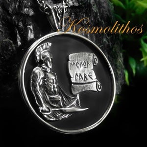 Spartan Warrior Shield Sterling Silver Necklace, Greek Spartan Warrior Silver Pendant, Leonidas Molon Lave Necklace For Men, Greek Warrior