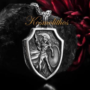 Sterling Silver Spartan Warrior Shield Necklace, Mens Greek Pendant, Gift Jewelry