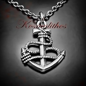 Mens Sterling Silver Anchor Necklace, Nautical Sailor Pendant