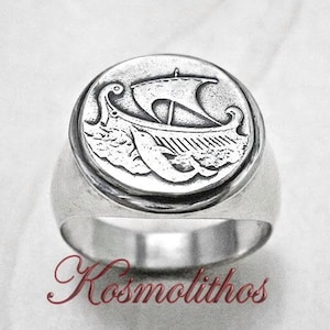 Sterling Silver Ship Ring Gift For Him Her, Chevalier Vintage Ring, Silver Signet Nautical Ring, Viking Ship Ring, Captain Gift Ship Ring