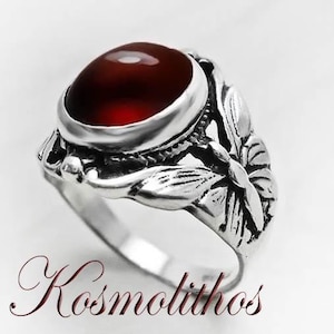 Sterling Silver Butterfly Garnet Ring Gift, Art Nouveau Ring, Antique Silver Ring, Romantic Vintage Jewelry, Garnet Women Ring Gift Silver